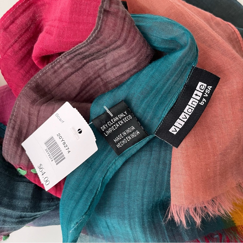 New With Tags NWT Vivante 70% Cotton 30% Silk Multicolor Scarf Approx 24 x 72 - Picture 10 of 12